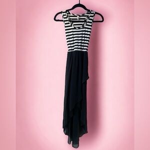 Black & White Striped High Low Sleeveless Dress